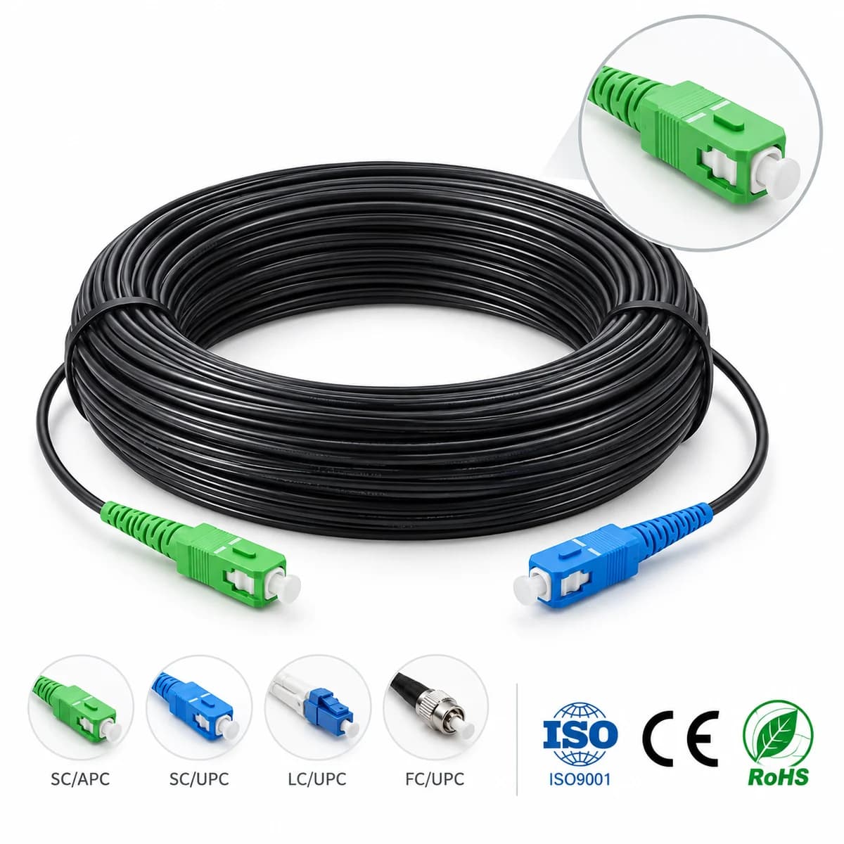 Outdoor preconnectorized drop cable options from the supplied product library, not a completed Latin American installation