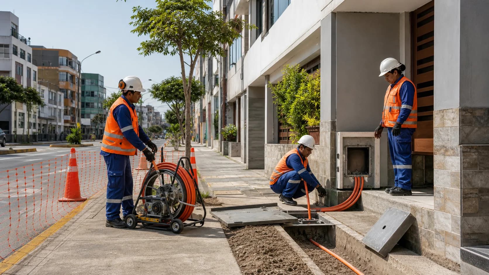 Canalización urbana y entrada a edificio